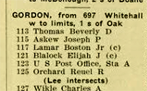 1905 Atlanta City Directory showing Gordon Road addresses